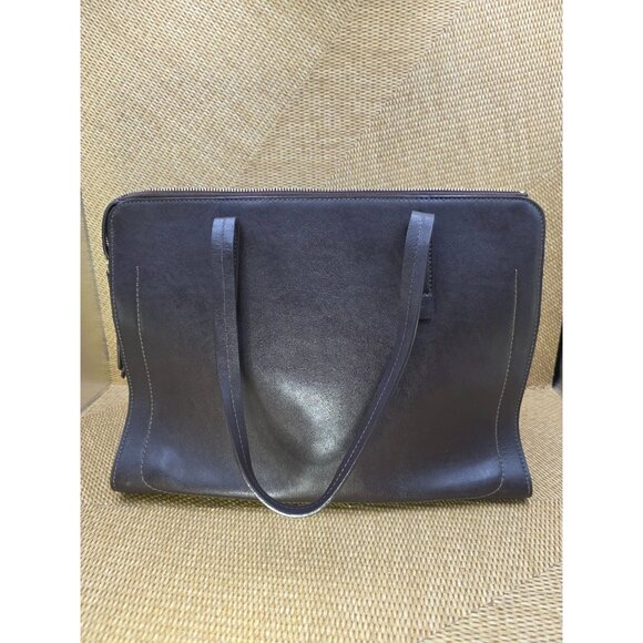 BANANA REPUBLIC Smooth Black Leather Tote Bag With Zipper Closure & Dual Handles - Picture 1 of 9